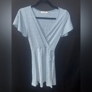 Caution To The Wind Light Blue Mini Wrap Dress